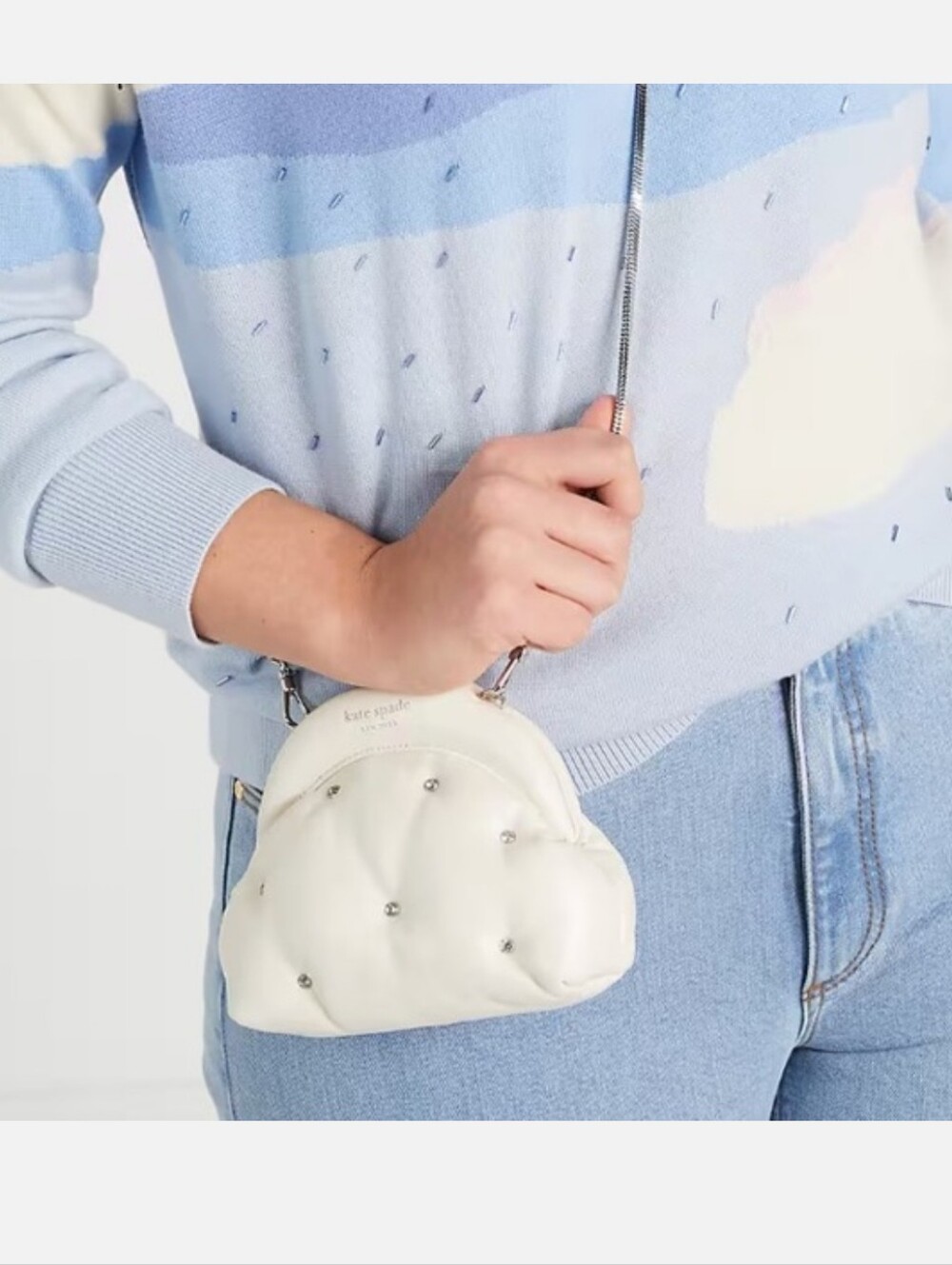 kate spade Cloud 9 White Quilted Crystal Accent Crossbody with Silver Chain - Picture 2 of 9